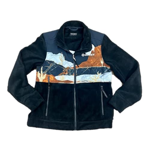Black Tech Fleece Jacket for Youth with Landscape Pattern by Hooey