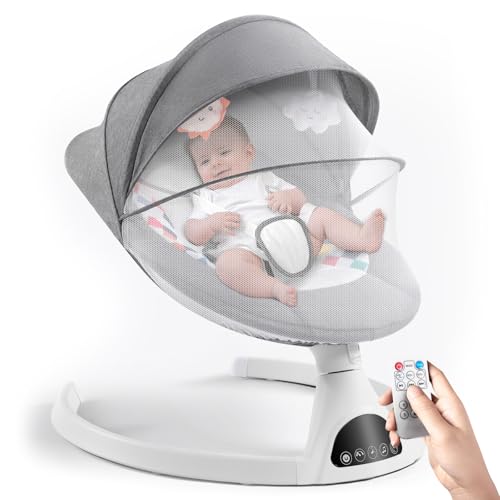 Image of Baby Swing for Infants, Electric Portable Rocking Chair for Babies, Bluetooth Touch Screen/Remote Control Timing Function 5 Swing Speeds Baby Rocker Chair with Music 5 Point Harness Gray