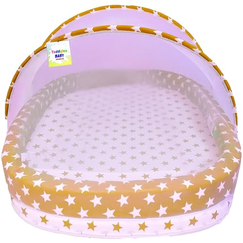Image of Toddylon Baby Bed Bedding Set for New Born Baby | Bed Mattress | Mosquito Net | Cotton | Travel Bed | Essentials | Toddlers | Infants | Baby Boy Girl (0-12 Months) Green