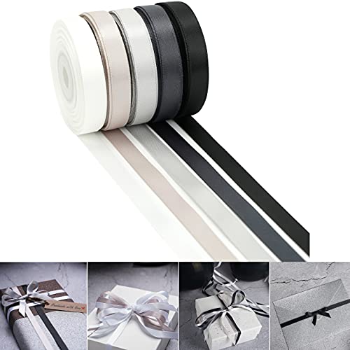 HUIHUANG 3/8" Black White Satin Ribbon Assorted 5 Colors X 10 Yds Each