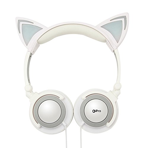 Fashional Cat Ear Headphones, IPRO Cat Earphone-LED Glowing Cat Ear Head phone-Cute Headphone for Computer,Tablet,Phone,MP3,MP4,etc-Gray