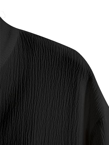 Image of Men Shirt | Black Solid Textured Casual | Regular Fit | Short Sleeve | Mandarin /Chinese Collar | Cotton Fabric | Stylish Office Summer Wear Shirt for Men