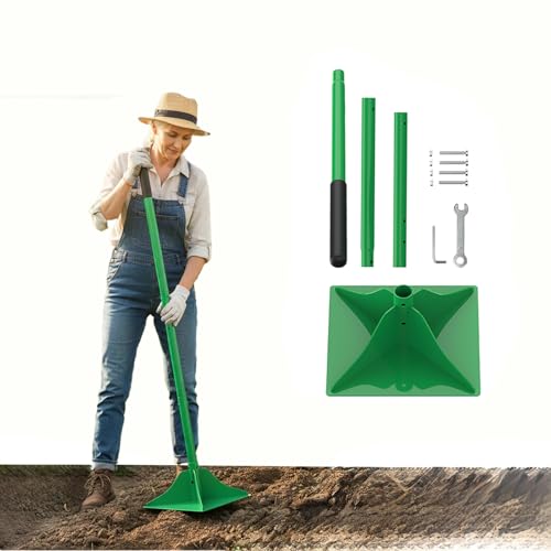 Green Heavy Duty Steel Tamper, 10x10 Inch Head with 48-Inch Handle & Rubber Grip for Soil, Dirt, Gravel and Asphalt Compaction, Ideal Garden Landscaping & Paver Tool Trash Tamper