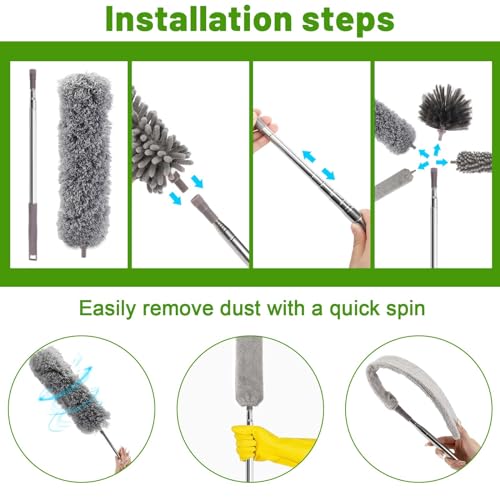 Miniatura 3 de Collazoey 6 Piezas Plumero Telescopico Extensible, Plumero Atrapapolvo Microfibra Lavable Reutilizable Longitud 25-252 Cm, Duster Limpieza Ventiladores Techo Alto, Telarañas, Persianas, Ventanas