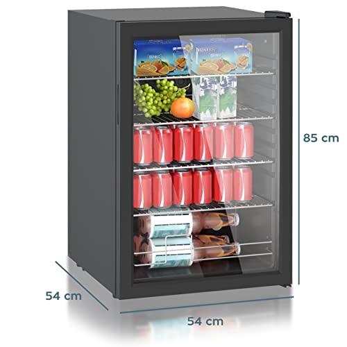 Heinrich´s Getränkekühlschrank, 5 bis18°C, 115Liter/4 Ablagen/41db Mini Kühlschrank mit Glastür kompakt und leise: 41dB, LED-Innenraumbeleuchtung, perfekt geeignet für Büro Camping Garten