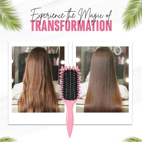 Image of Combelle 5-in-1 Curl Hair Brush | Vegan Boar Bristles | Bio-Based PLA Handle | Detangling, Defining & Frizz Control for Curly & Wavy Hair | For Men & Women - Red