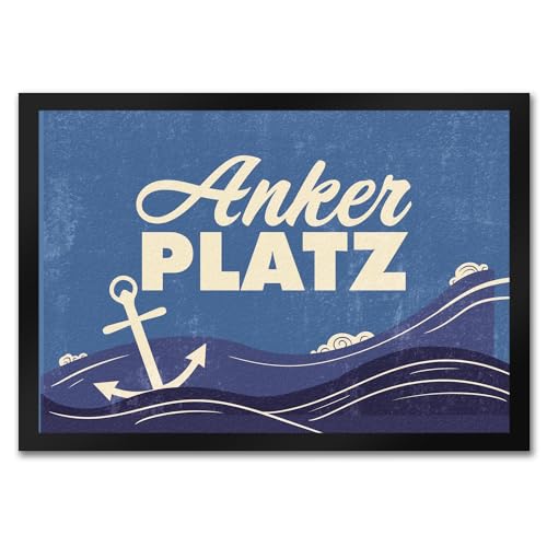 speecheese Fußmatte in 35x50 cm mit Meer Motiv und Anker - Ankerplatz mit Wellen an der Nordsee EIN Geschenk für Familien die ihre Heimat lieben und am Meer wohnen Also echte Meeresliebhaber