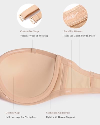 Image of HACI Full Coverage Strapless Bra for Large Bust Contour Underwire Plus Size Convertible Multiway