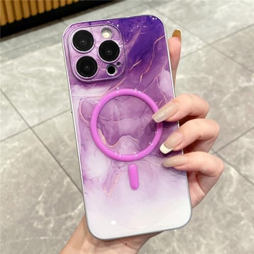 Étui lumineux magnétique iPhone 12 Pro résistant aux rayures violet marbre LVTFCO