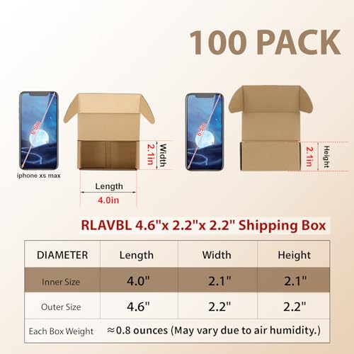 Image of RLAVBL 4.6x2.2x2.2 Small Shipping Boxes Set of 100, Brown Corrugated Cardboard Box, Mailer Box