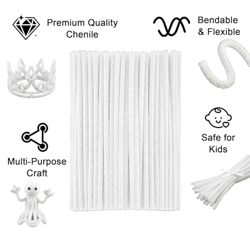 Image of White Pipe Cleaners Craft,100pcs Craft Supplies Chenille Stems Arts & Crafts for DIY Valentines Day Decorations,Flowers Making Pipe Cleaners White Bulk Gifts for Her Room Decor,Art Supplies for Kids