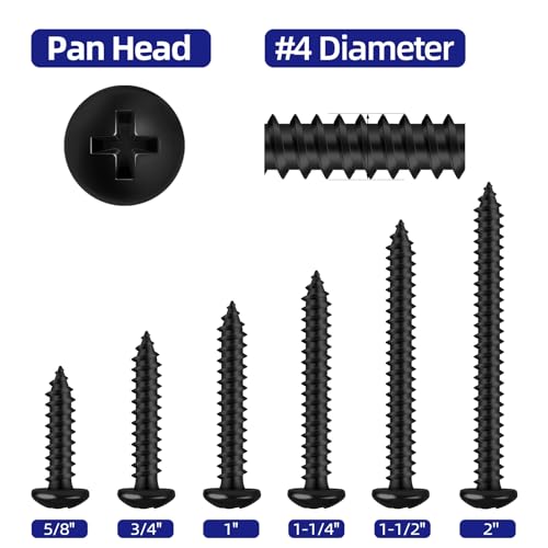 Etauwe 200 PCS #4 x 1 Pan Head Self Tapping Screws, Black Phillips Sheet Metal Wood Screw, 304 Stainless Steel 18-8, Screwdriver Bit Included by Etauwe - Used condition - Image 3