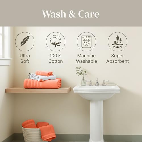 Image of Modern Threads 6 Piece Bath Towel Set - Bathroom Set with 2 Bath Towels, 2 Hand Towels, and 2 Wash Cloths - 100% Cotton, Super Absorbent & Extra Soft - Reversible Natural Vine (Rust Orange)