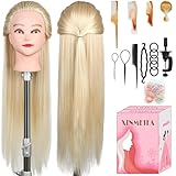 Trainingsköpfe, 28 Zoll Frisierkopf für Friseure, 100% Kunstfaser Haar Übungskopf, mit DIY Strickset und kostenlosen Tischklammern (18-613)