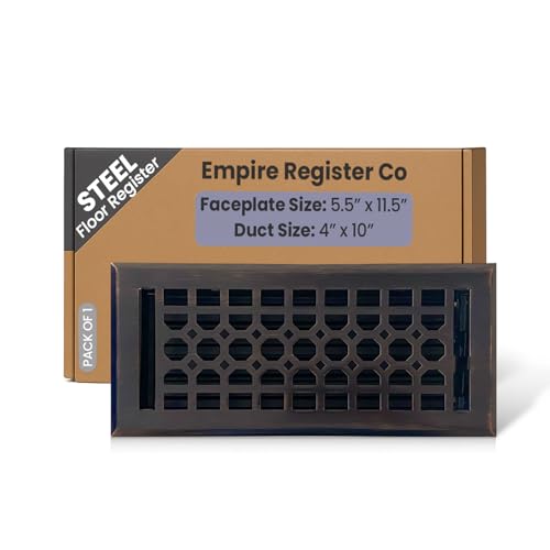 Empire Register Co, Vent Cover - 4x10 inch, Honeycomb Design, Oil Rubbed Bronze Finish, Heavy Duty Floor Vent Covers, Metal Damper Attached Vent Covers for Home Floor only
