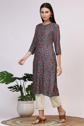 Image of W for Woman Pink Bold Geometric Printed Pure Cotton Straight Kurta