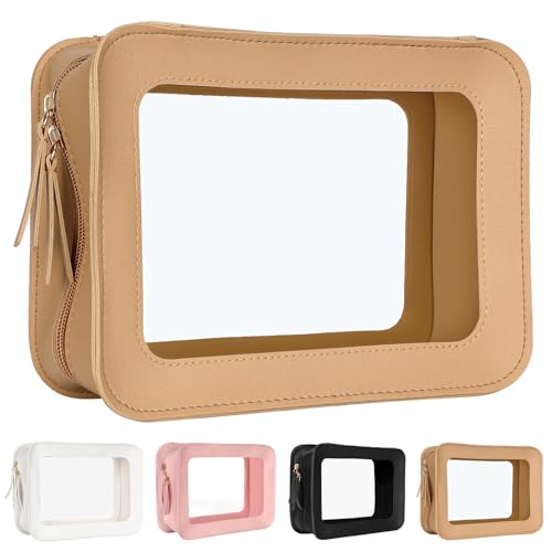 Viwomsh Clear Makeup Bags, TSA Approved Travel Toiletry Pouch with Zipper, Organizer Cosmetic Case for Travel Purse Car Transparent,Square Pouches for Women Men