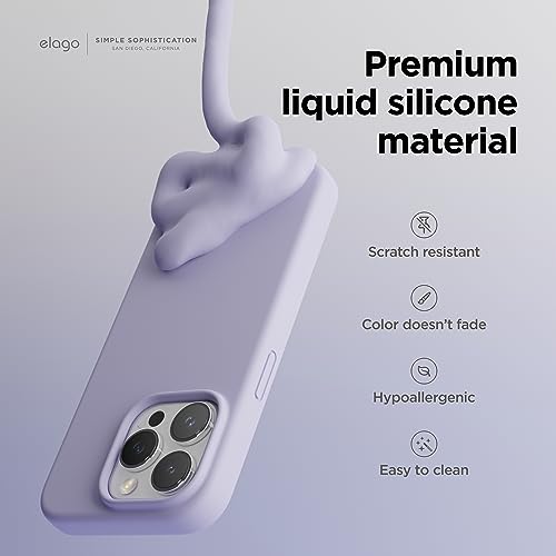 Image of elago Compatible with iPhone 15 Pro Case, Liquid Silicone Case, Full Body Protective Cover, Shockproof, Slim Phone Case, Anti-Scratch Soft Microfiber Lining, 6.1 inch (Purple)