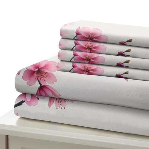 Housse de couette douce hypoallergénique fleurs de cerisier zippée 140x200