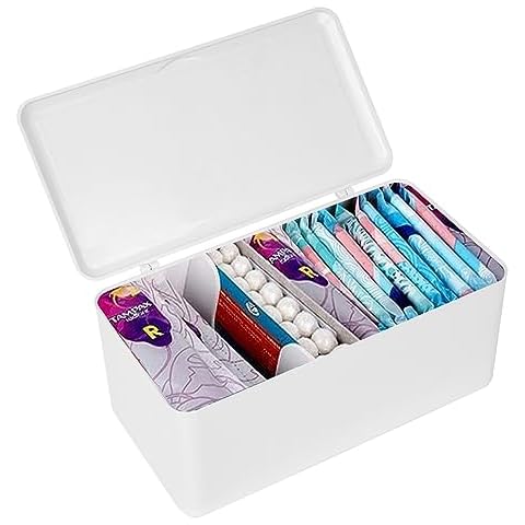 ChengFu pad and tampon organizer for bathroom,Sanitary Napkin Holder, Pad and Tampon Organizer for Period, Sanitary Napkin Storage Container, White Cover