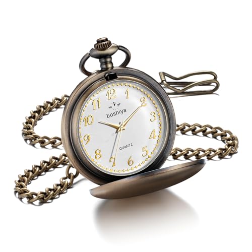 Montre de poche en bronze lisse, le cadeau de Noël et d'anniversaire idéal avec chaîne
