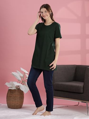Image of 9shines Label Cotton Plus Size Long T-Shirt Tunic | Hip Covering Regular Top Nightwear| Sleepshirt Lounge wear for Women with Pocket (M-7XL)