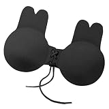 dPois Damen Selbstklebender BH Push Up Klebe Bra Trägerlos mit Tunnelzug/Schnallen Waschbar wiederverwendbar für Brautkleid Abendkleid Schwarz 11cm mit Schnürung