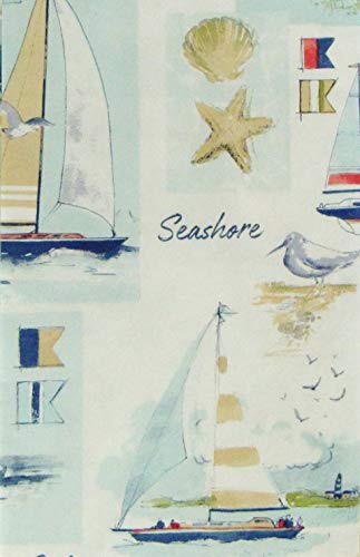 Sailing At The Seashore Patchwork Vinyl Flannel Back Tablecloth (60" Round) #TOP1