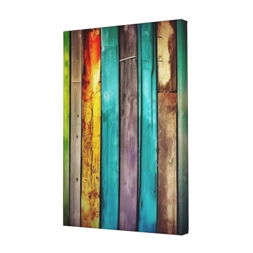 Poster mural de planches en bois colorées impression sur toile HD salon et chambre 30x45