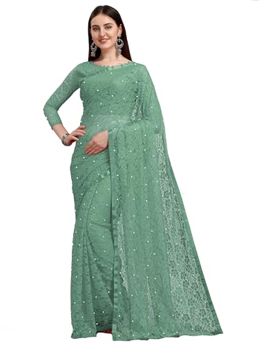 Image of LOROFY Women's Brasso Net Saree With Blouse