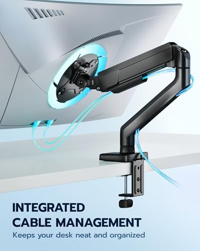 Image of ARES WING Heavy Duty Single Monitor Arm - Fully Adjustable Monitor Mount for 17 inch-40 inch Ultrawide Screens up to 26.4 lbs with Clamp /Grommet Desk Mount, 75 /100 Vesa Mount, Black