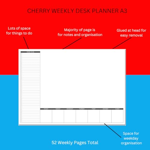 Cherry Weekly Planner Desk Pad A3 (420 x 297 millimetres) 52 Sheets 120gsm Paper - Image 5