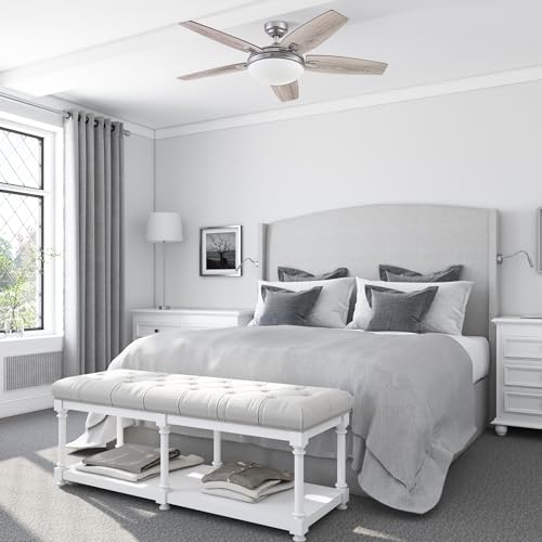 Image of Honeywell Ceiling Fans Carmel Modern 48 Inch Ceiling Fan with Light, Remote Control Fan, LED Indoor Fan with 5 Blades, Gray Oak and Brown Chestnut Blade Finish Options, Silver (51627-01)