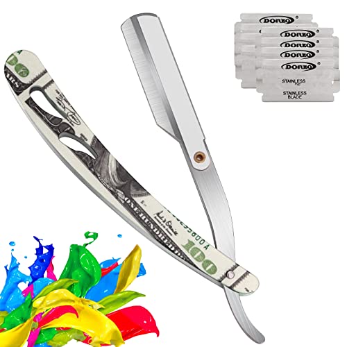 Barber Razor for Men, Professional Safety Kit with 20PCS Straight Edge Razor Premium Single Blades-Salon Quality Close Shaving Men's Manual Shaver-Stainless Steel Beard Shavers