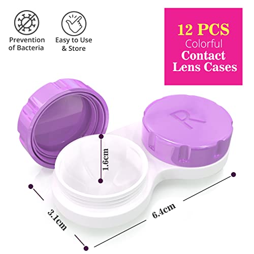 Hiboite 12 Pcs Colored Contact Lens Case - (3.1 Inch Diameter) Compact Size Eye Contacts Cases Multi-Color & Leak-Proof - Cute Contact Lenses Case For Travelling, Home, & Soaking Storage #TOP1