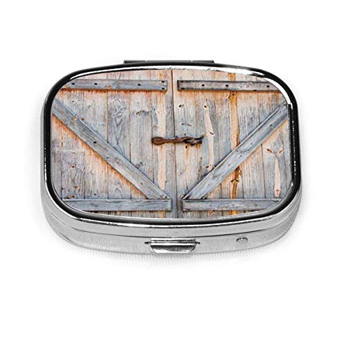 Preisvergleich Produktbild Scheune Holztür mit Klopfer künstlerischen Print Custom Fashion Silber Quadrat Pillendose Medizin Tablet Halter Wallet Organizer Fall für Tasche oder Geldbörse