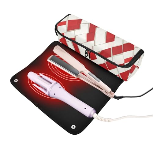 Estuche de viaje 2-en-1 para plancha rizadora con almohadilla resistente al calor para planchas y rizadores, organizador impermeable blanco y rojo miniatura 2