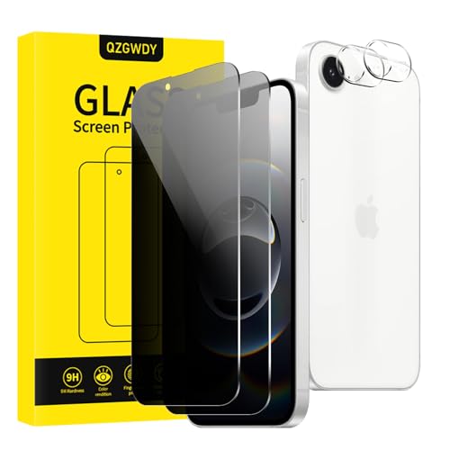 QZGWDY Verre Trempé Anti-Espion pour iPhone 16e, Lot de 2 Film Protection Écran + 2 Pièces Protection Camera Objectif Vitre Protecteur Protege Sans Bulles,...