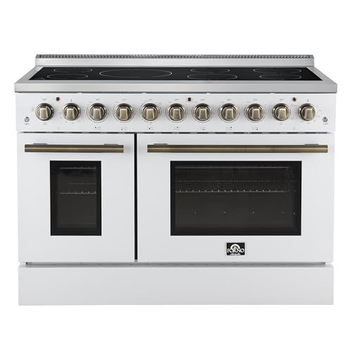 FORNO Paolo 48' Freestanding Electric Range with Side-by-Side Double Oven, 6.70 cu. ft. Total Capacity, 7-Burner Smooth Ceramic Cooktop, True Convection- White