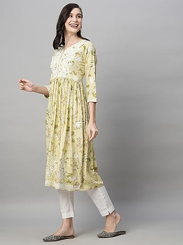 Image of RATAN Women's Rayon Printed Anarkali Lucknowi Chikankari Ethnic Wear Kurta