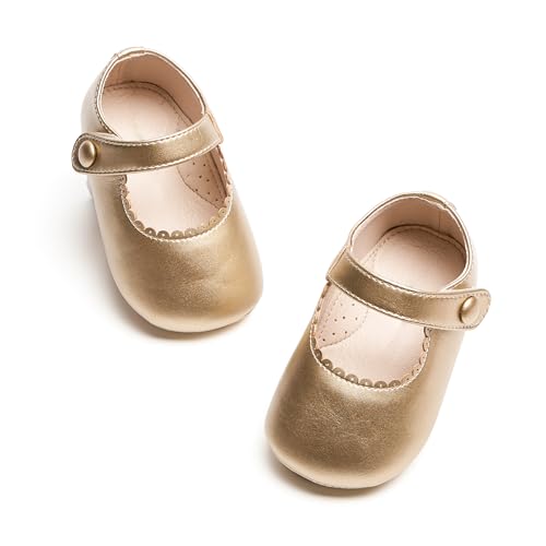 Image of PHIRAMIN Baby Girls Mary Jane Flats - Infant Newborn Walking Shoes Soft Rubber Sole Princess Wedding