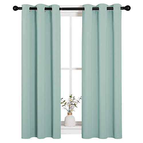 Image of NICETOWN Thermal Insulated Curtains Blackout Draperies, Aqua Blue, Set of 2, 29 by 40 inches Long Window Treatment Solid Grommet Room Darkening Drape Panels for Bedroom