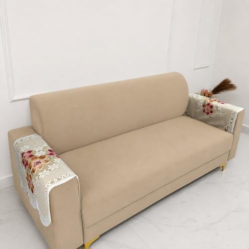 Image of Homerz Premium 'Surya Series' Sofa Cover | Stylish Sofa Protector | Net Fabric | Anti-Stain & Washable Slip Cover Exact Size Antislip (Exclusive Yellow, 2 Pc Armrest, Armrest)