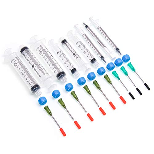 Dispense All – K1-9PK All-Purpose Industrial Syringe Kit – 1ml/3ml/10ml with 1″ 14+18 Gauge Dispensing Tips, Syringe Caps and Tip Covers