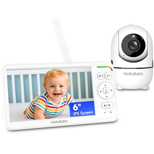 Image of HelloBaby Baby Monitor 6" World First IPS Screen 30H Battery, Secure No WiFi, Pan Tilt Video Camera with Night Vision, VOX, 2-Way Talk, 1000ft, Portable Video Audio Monitor Ideal for Mom, Elderly, Pet