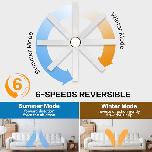 WINGBO 60 DC Ceiling Fan with Lights, Remote, and 6 Speeds - Indoor Use for Bedroom, Living Room, and Patio with Brass and White Finish