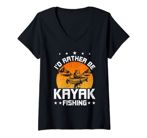Mujer I'd Rather Be Kayak Fishing Fly Fishing Camiseta Cuello V