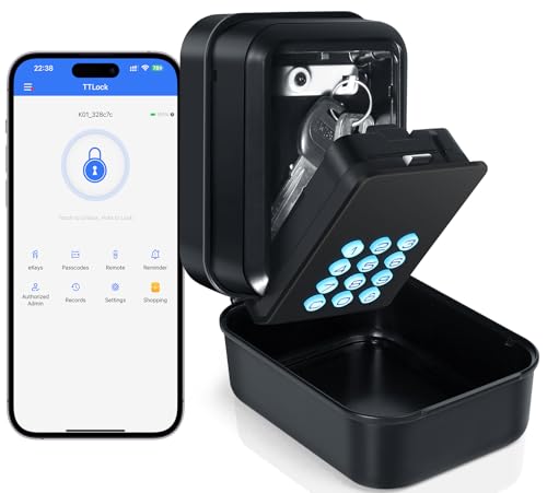 Prohomchoic Smart Key Lock Box with Code – Bluetooth & PIN Unlock, APP Controlled Digital Lockbox for Keys, Generate eKeys and Remote Passcodes for Airbnb Landlords Families Realtors (Black)