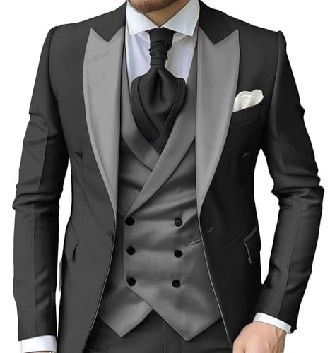Men's 3 Piece Slim Fit Suit Contrast Color Wedding Tuxedo Notched Lapel Suit for Men Formal Business Elegant Suits ALV24