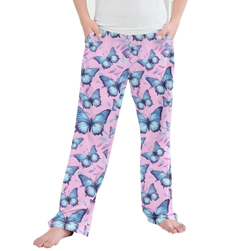 Butterfly Long Pajama Pants Elastic Waist PJ Bottoms with Pockets S A110915
